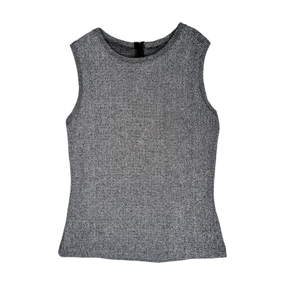 Vintage 70s 80s Sears Metallic Silver Knit Shell Sleeveless Sweater Blouse